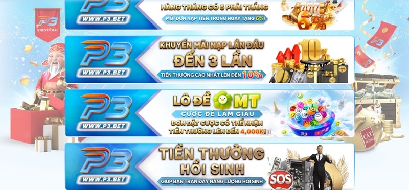Nhà cái P3 cung cấp vô vàn ưu đãi hấp dẫn cho hội viên