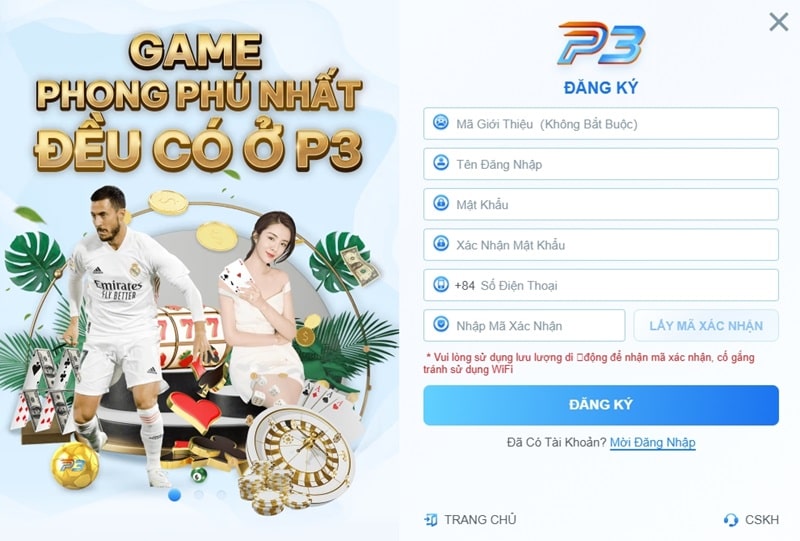 Việc đăng ký tài khoản P3Bet cực kỳ dễ dàng